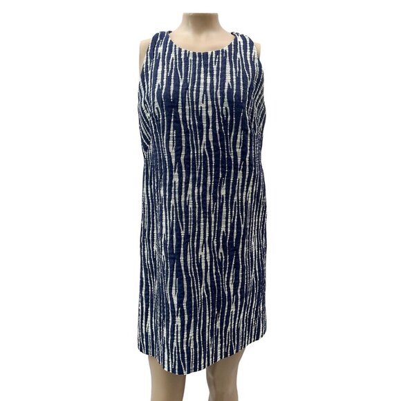 Milly Sleeveless Textured Zebra Jacquard Shift Mini Dress Back Zip Navy White‎ 6 - Picture 1 of 12
